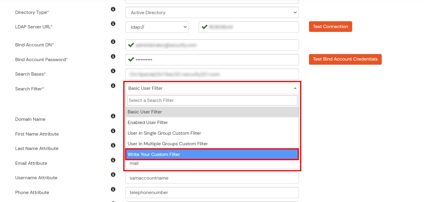 MFA/2FA : Select user search filter