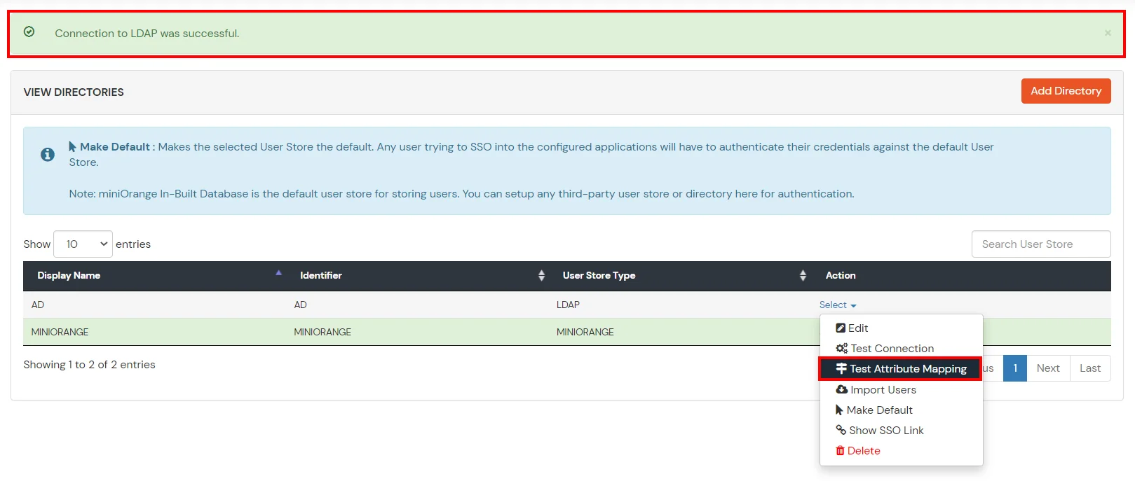 LDAP successful connection
