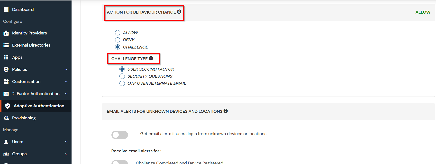 SAP SuccessFactors Single Sign-On (SSO) Restrict Access adaptive authentication behavior and challenge type