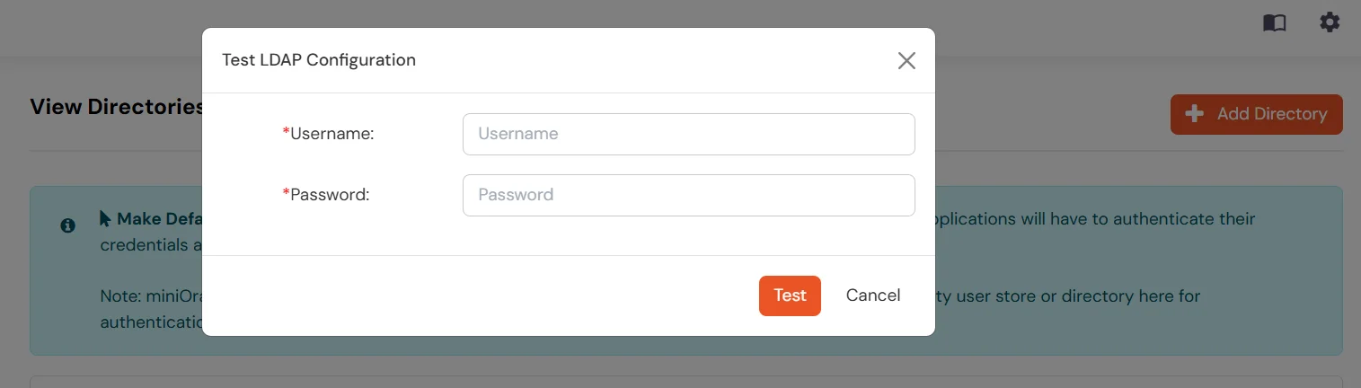 VPN 2FA: Enter username and password to test LDAP connection
