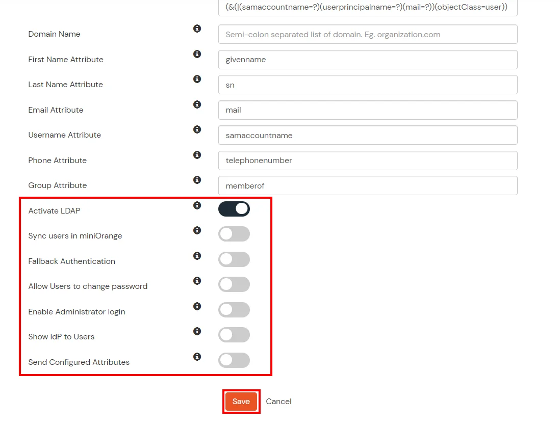 MFA : Activate LDAP options