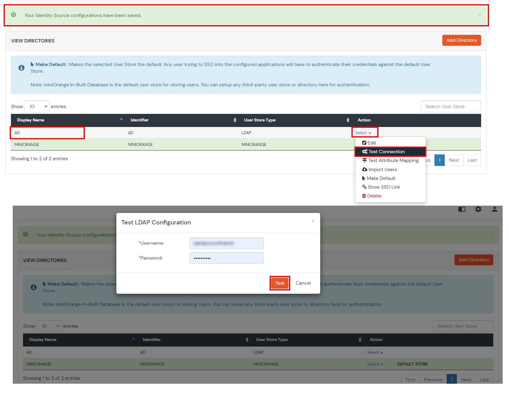 2FA: Test AD/Ldap connection