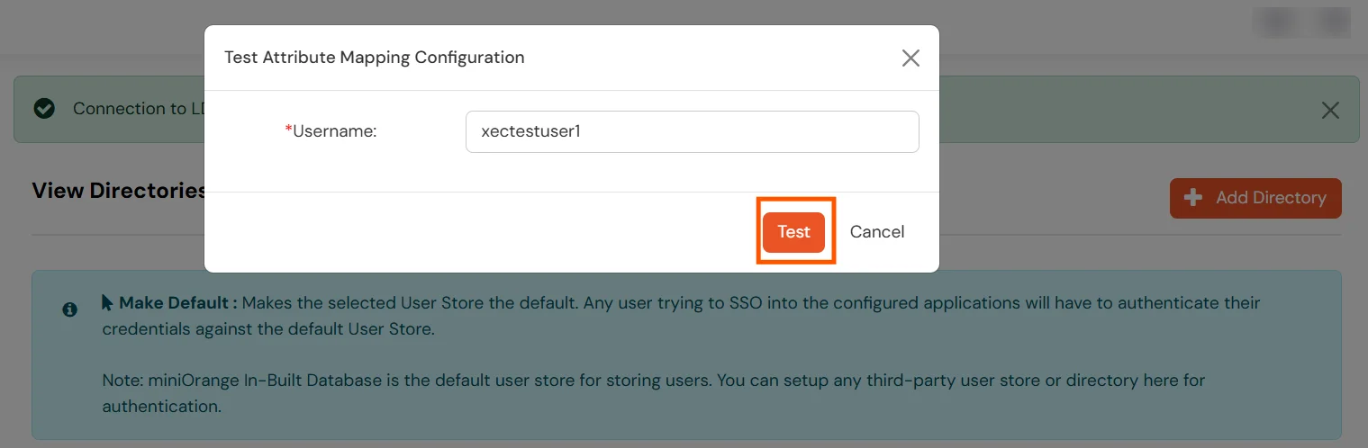 VPN 2FA: Enter username to test Attribute Mapping configuration