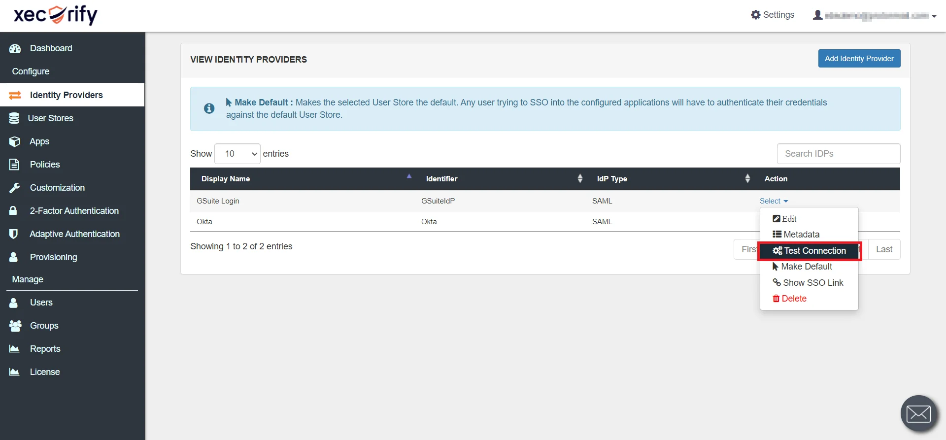 Google Workspace directory integration test connection
