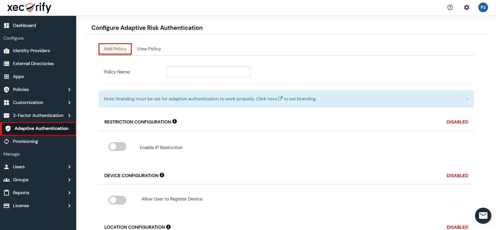 adaptive authentication add policy