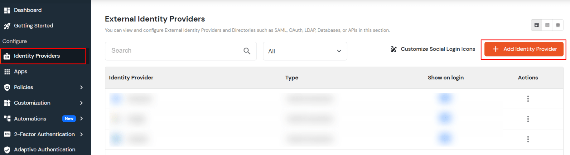 Go to Identity Providers and click on the Add Identity Provider