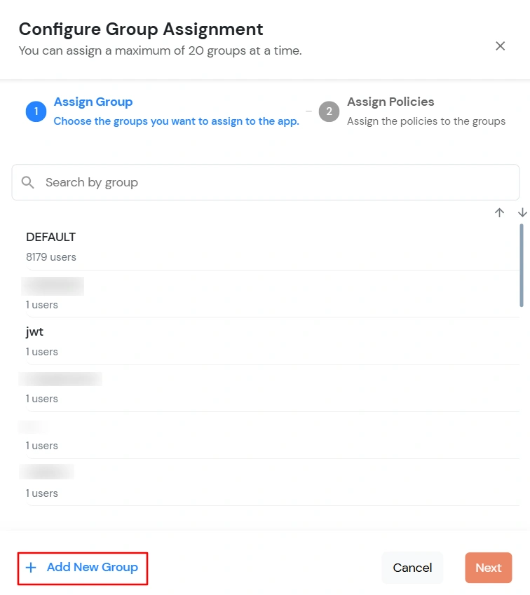Xero Single Sign-On (SSO) configure group assignment modal