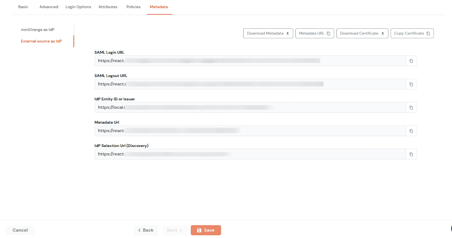 miniOrange Identity Platform Admin Handbook: Select External source as IdP