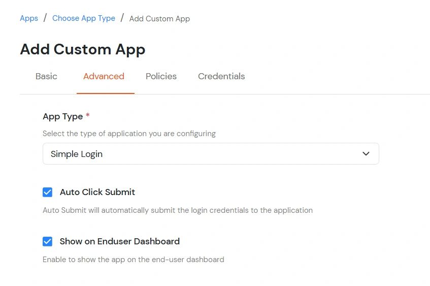 Xero Single Sign-On (SSO) select simple login app type