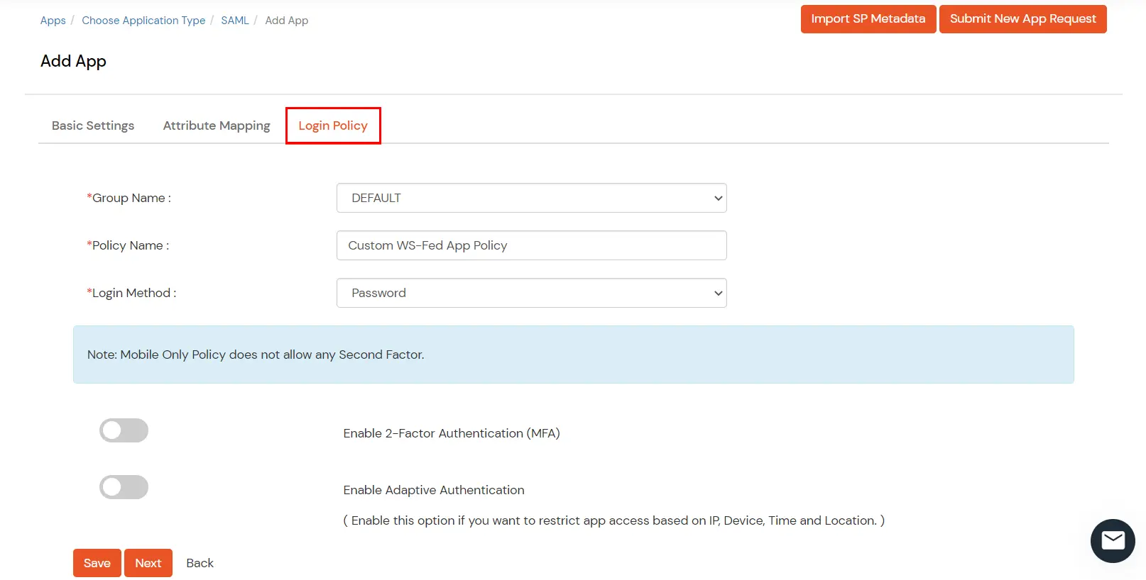 WS–FED login policy
