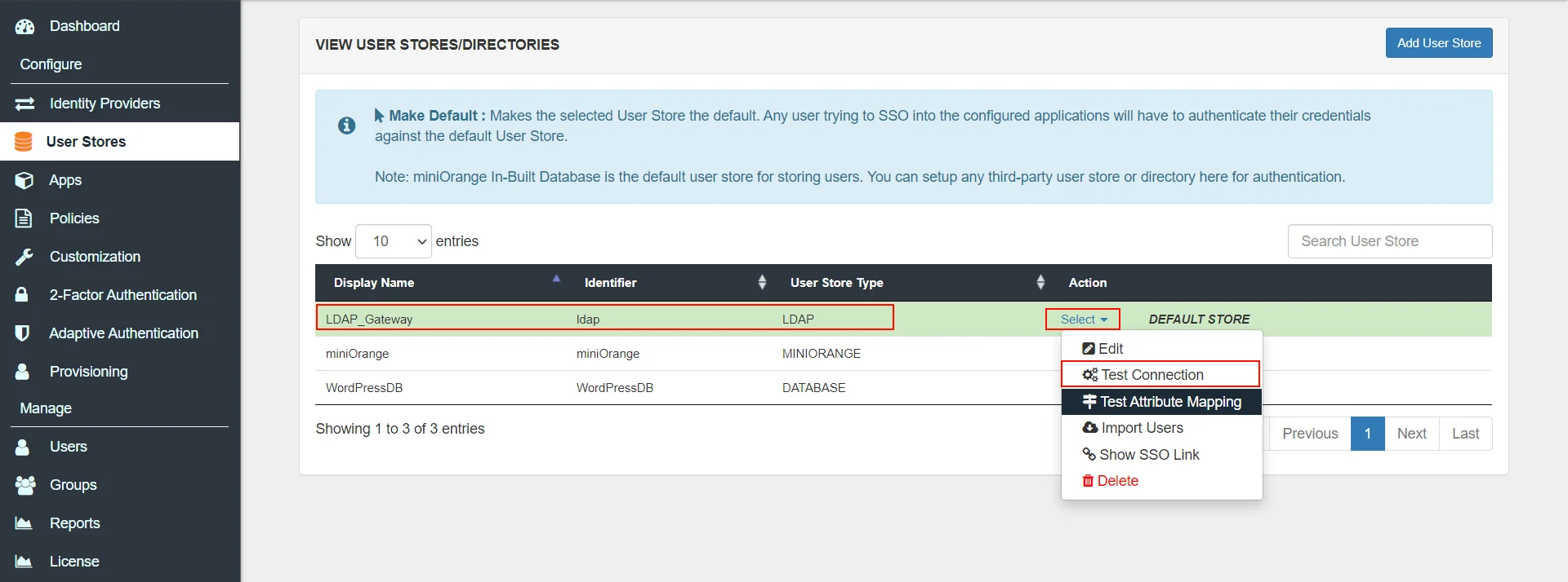 miniOrange ldap gateway test cloud idp to ad connection via gateway