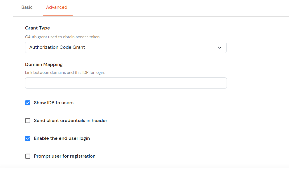 Select OAuth to setup Symfony as IDP : Click on Advanced Tab