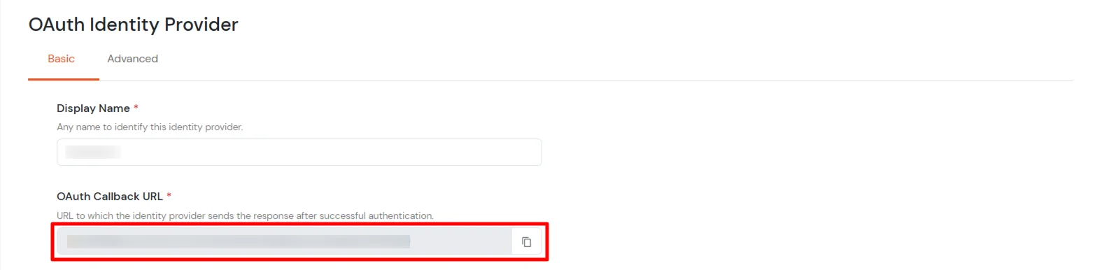 Select OAuth to setup Facebook as IDP : Copy OAuth Callback URL