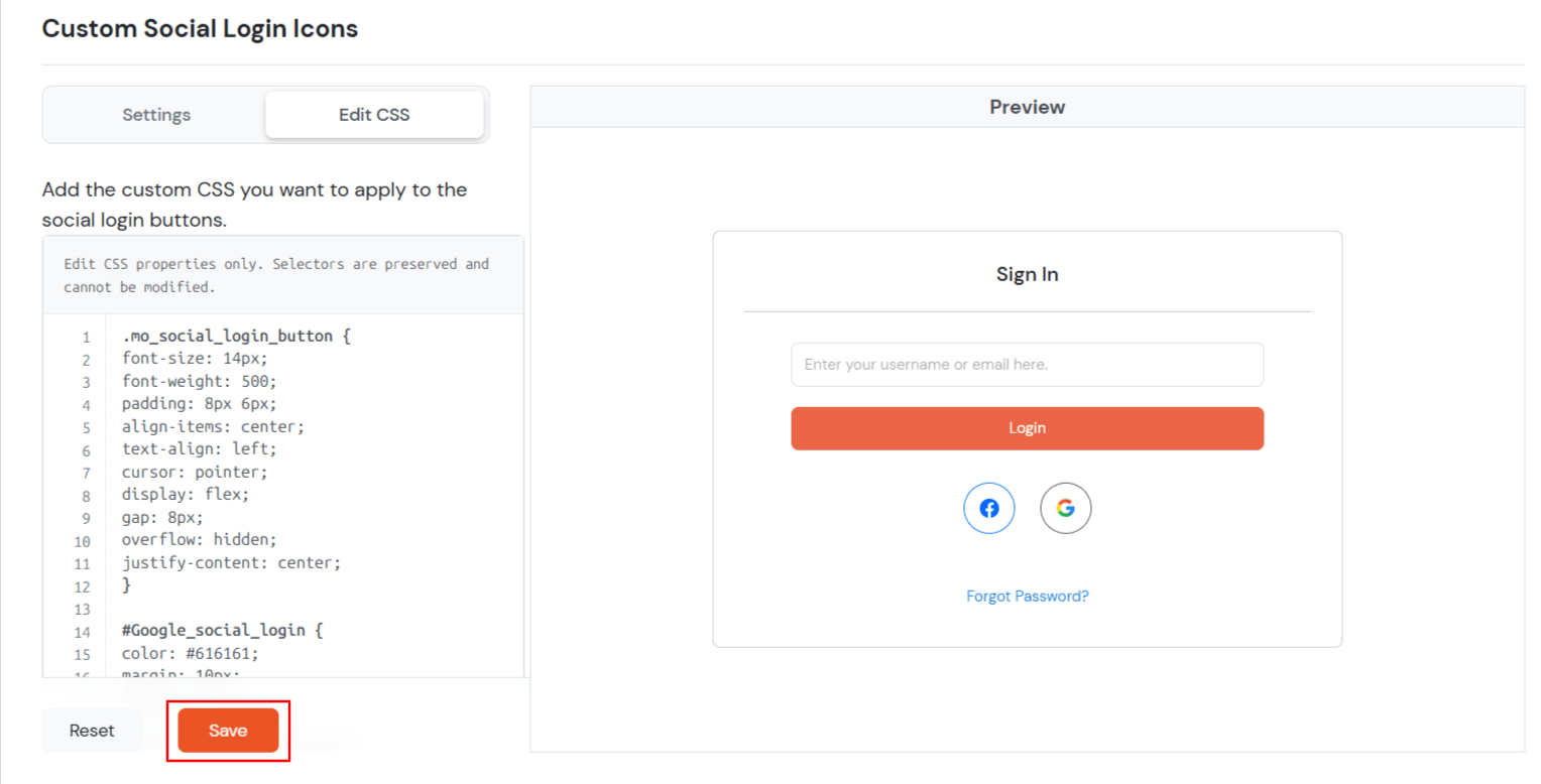 Facebook SSO : Modified Settings