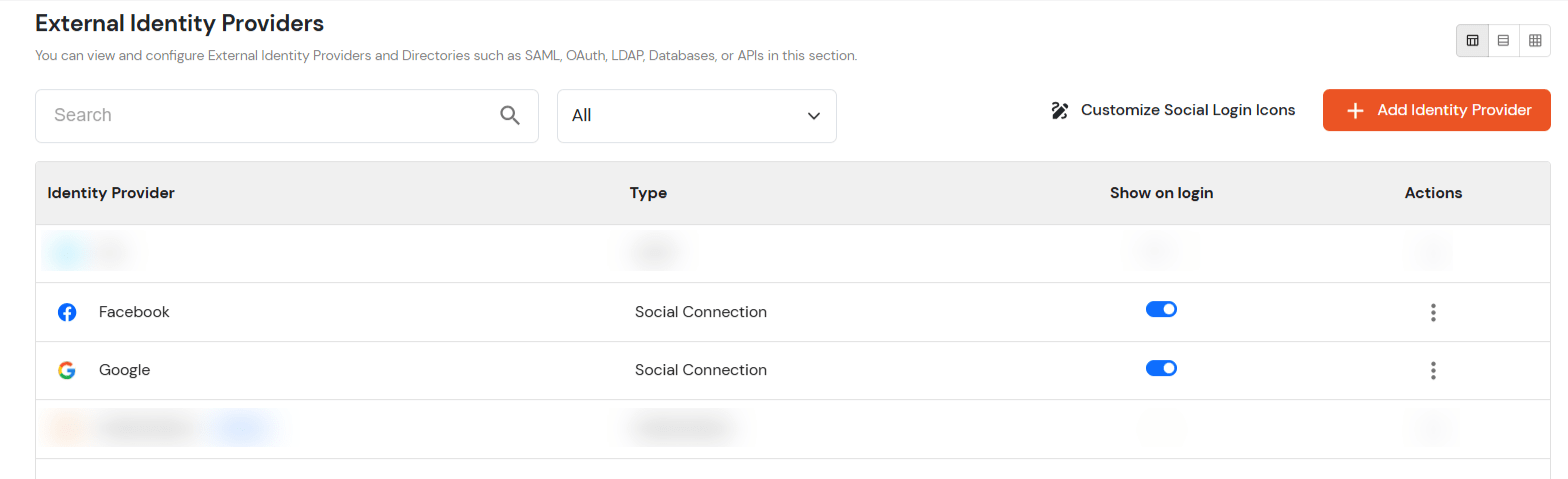 Facebook SSO : External Identity Providers