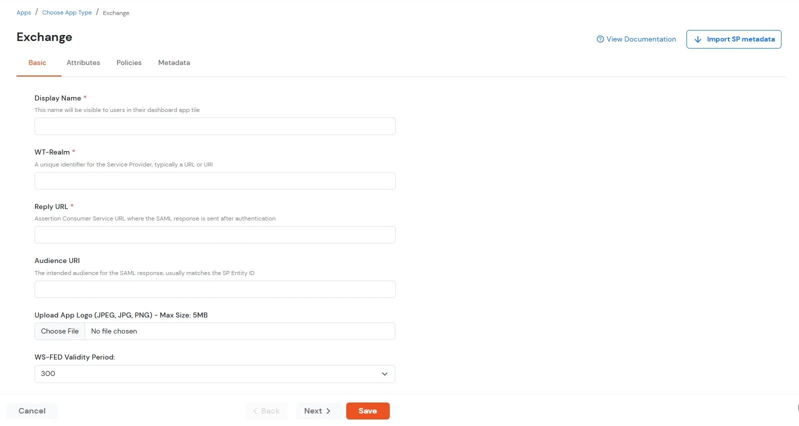 Exchange WS-Fed Single Sign-On (SSO) basic settings