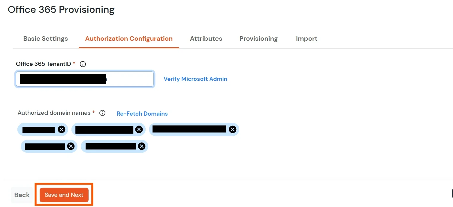 List of authorized domain names shown after Office 365 tenant verification