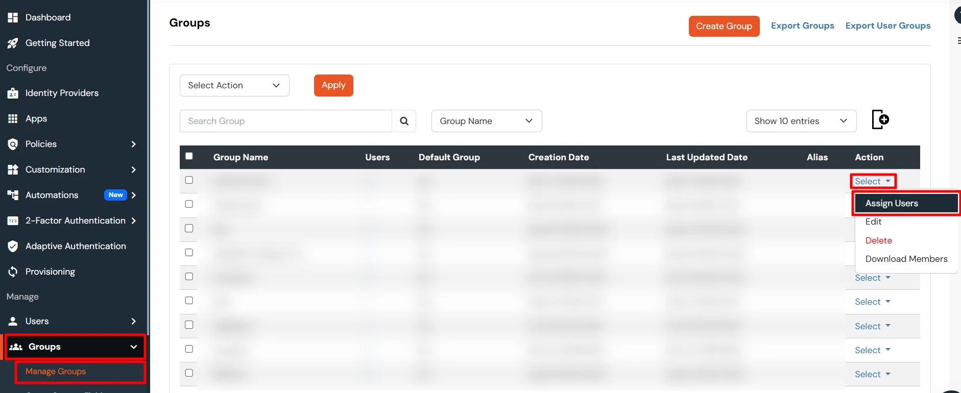 Selecting group and assigning users for Office 365 provisioning