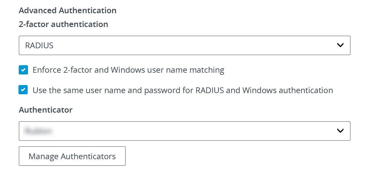 VMware Horizon 2-factor Authentication: Select radius authenticator