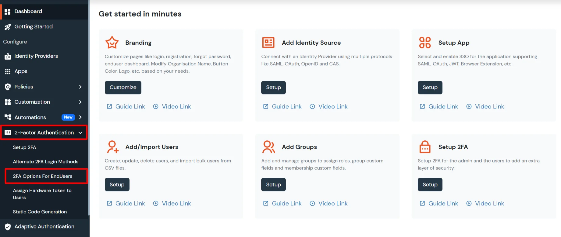 Choose 2FA method for enduser