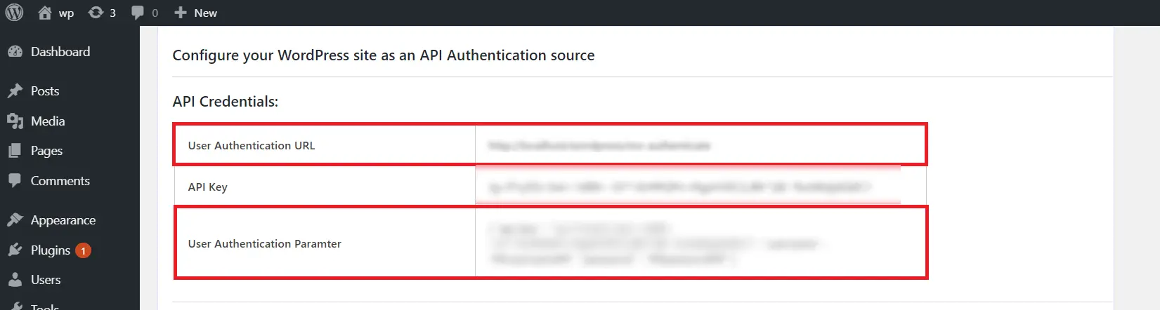Wordpress authentication : API credentials