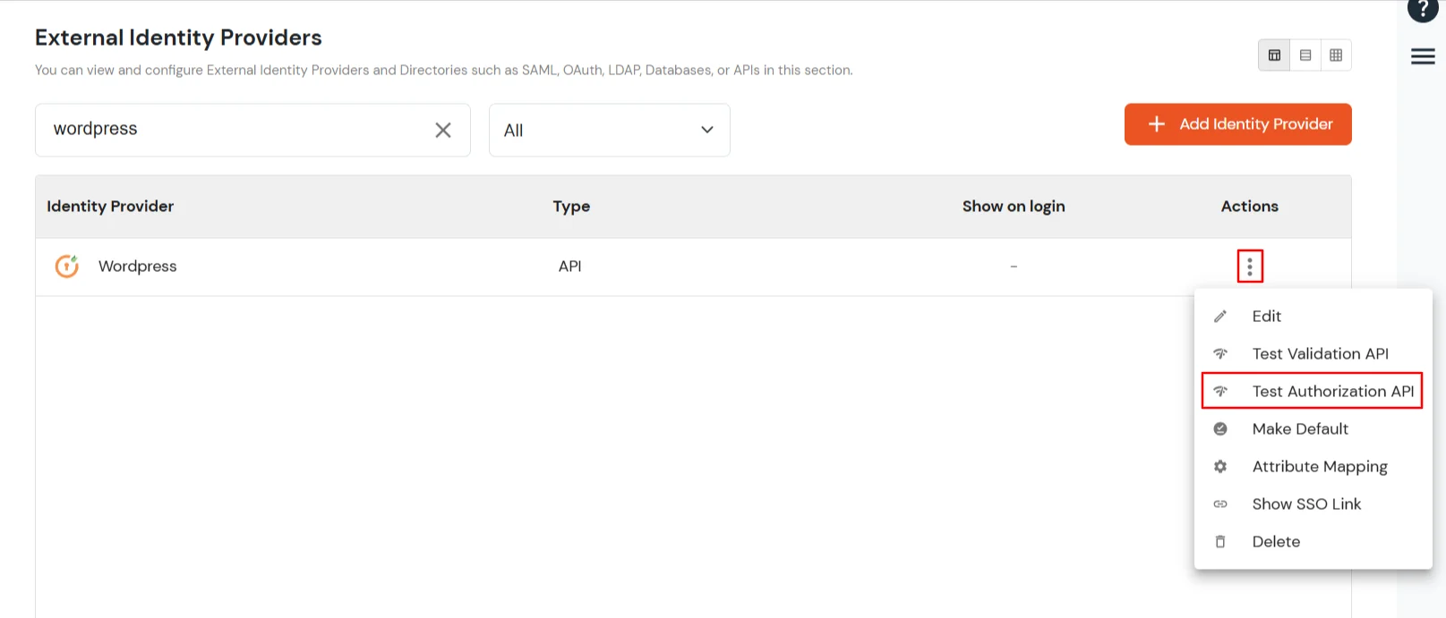 Test Wordpress authorization api