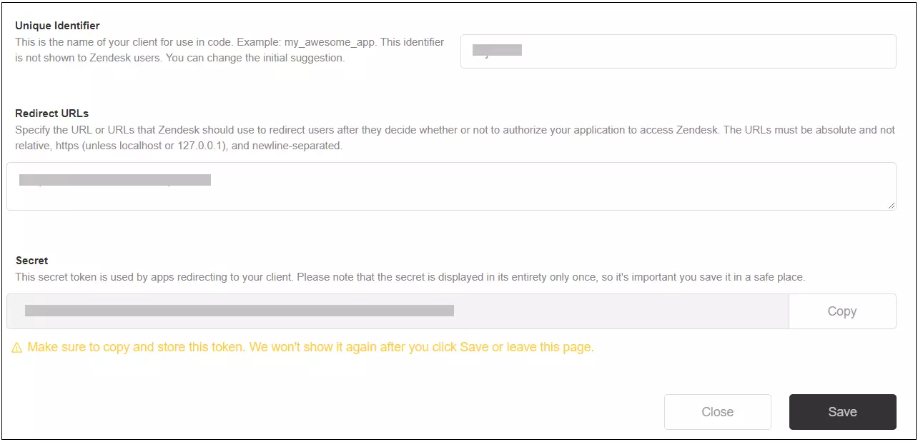 Copy Unique Identifier and Client Secret